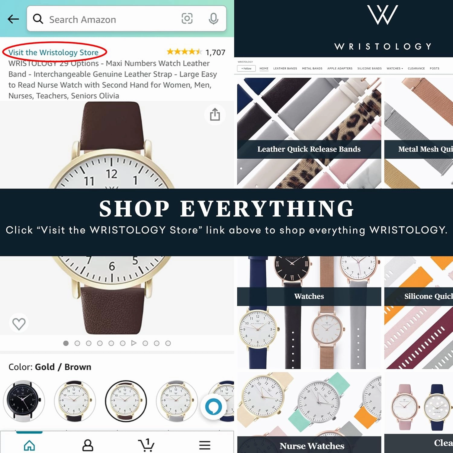 Wristology 2 Sizes Numbers Watch Metal Mesh Band - Interchangeable Stainless Steel Strap - Easy to Read Analog Nurse Watch with Second Hand for Women, Men, Nurses, Teachers