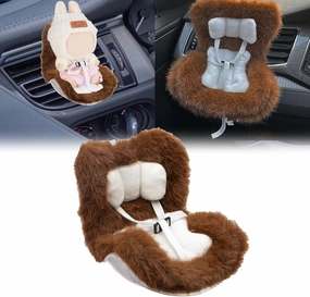 x xotic tech Car Seat for Dolls with Soft Furry Cushion, Cute Safety Seat Fresheners Clips onto Car Air Vent, Includes Seat Leg for Desktop Display, Car Ornament Decoration Accessories (Brown)