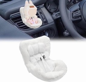 x xotic tech Car Seat for Dolls with Soft Furry Cushion, Cute Safety Seat Fresheners Clips onto Car Air Vent, Includes Seat Leg for Desktop Display, Car Ornament Decoration Accessories (White)