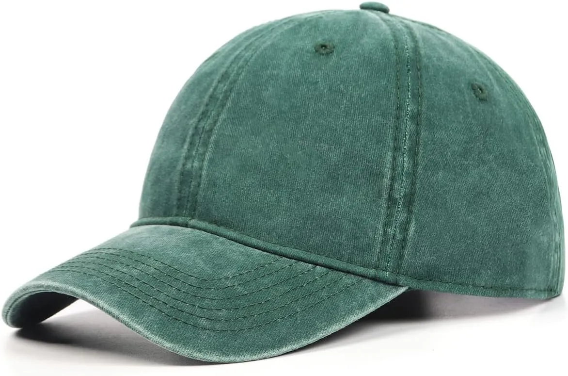 XXL Oversize Washed Denim Baseball Cap,Low Profile Jean Sports Cap for Big Heads 23.5"-25.5",Large Pigment Dyed Dad Hat