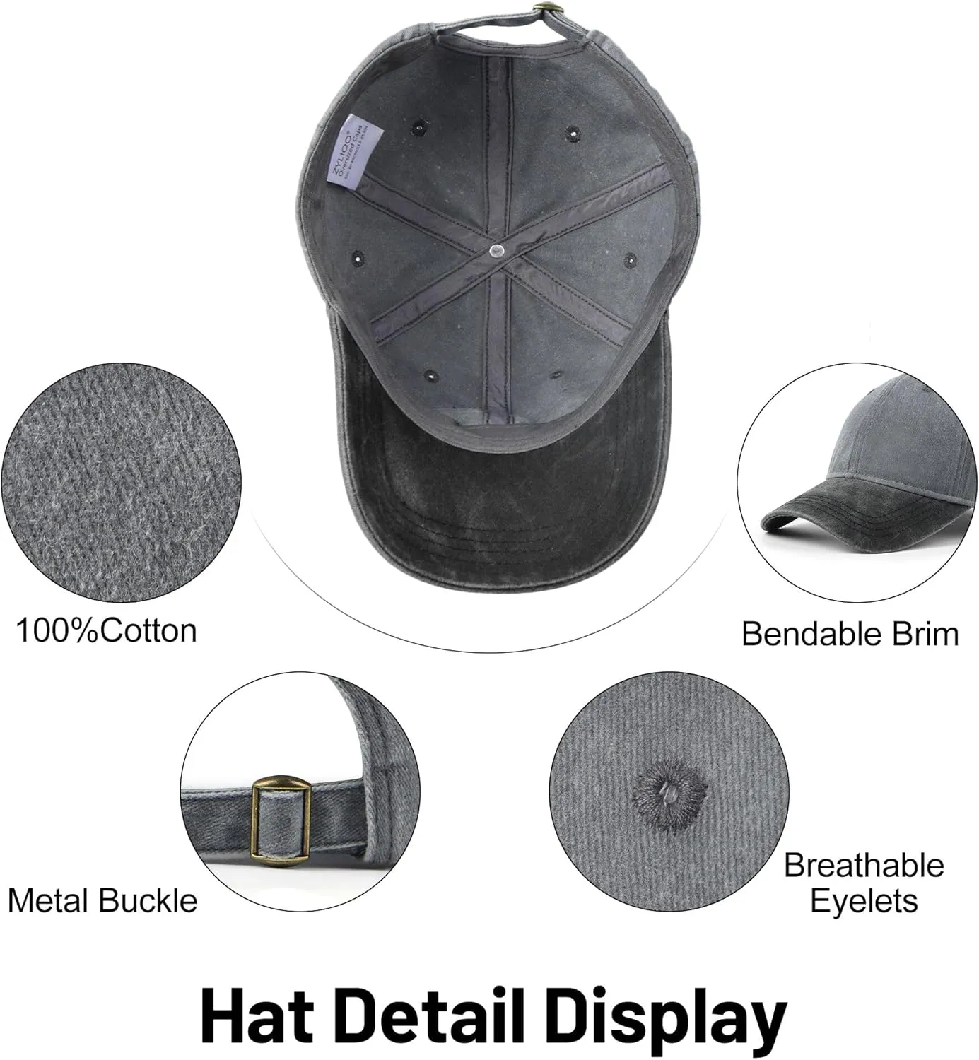 XXL Oversize Washed Denim Baseball Cap,Low Profile Jean Sports Cap for Big Heads 23.5"-25.5",Large Pigment Dyed Dad Hat