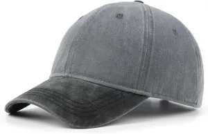XXL Oversize Washed Denim Baseball Cap,Low Profile Jean Sports Cap for Big Heads 23.5"-25.5",Large Pigment Dyed Dad Hat