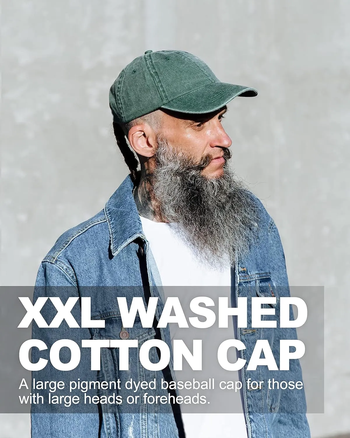 XXL Oversize Washed Denim Baseball Cap,Low Profile Jean Sports Cap for Big Heads 23.5"-25.5",Large Pigment Dyed Dad Hat