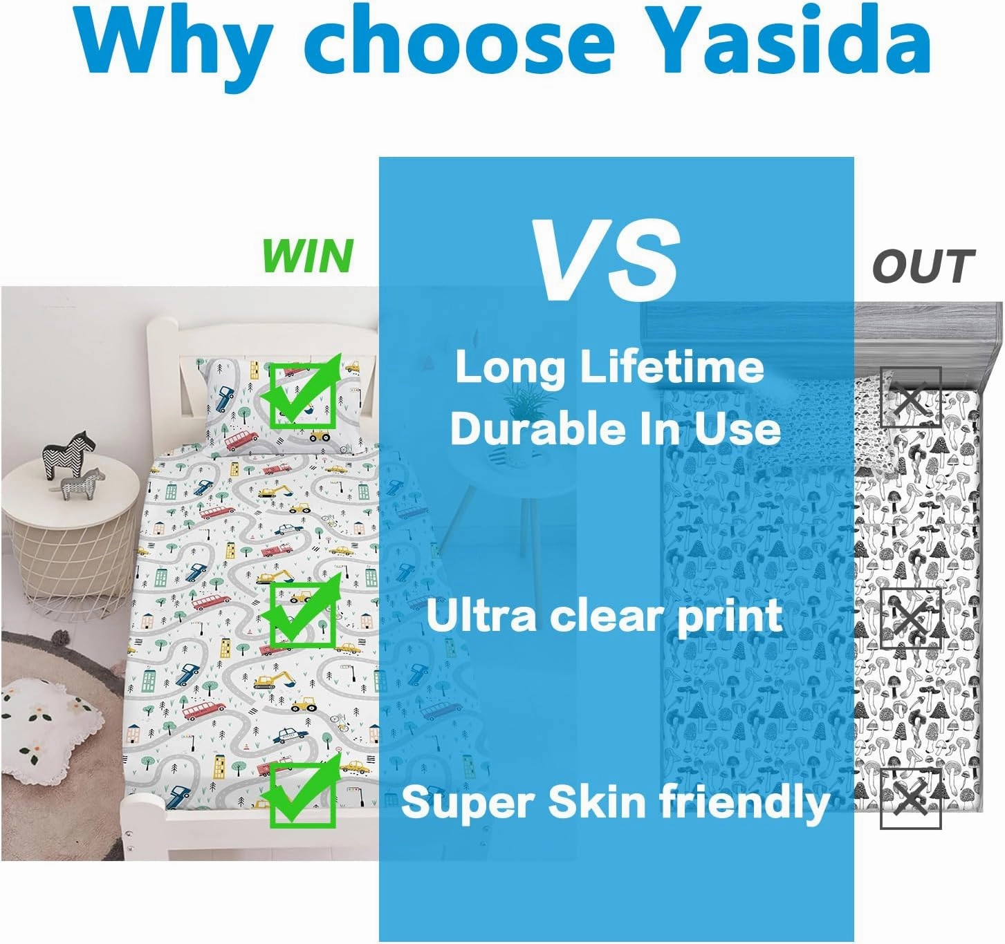 Yasida Twin Kids Fitted Sheets Road Traffic Themed Sheet and Pillowcases Set Cute Cartoon Truck Bed Boys Twin Sheet Set 2 Piece Bedding Decor Set（No Top Sheet）