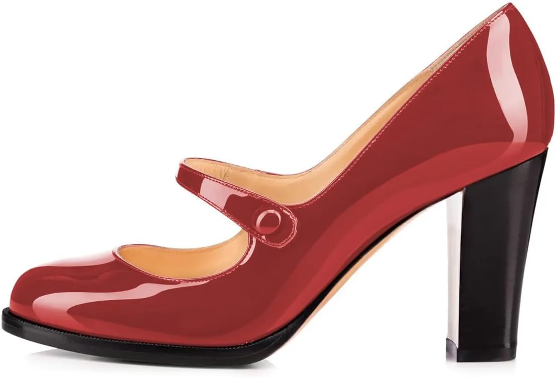 YDN Women's Classic Closed Round Toe Mary Jane Pumps Chunky High Heels Single Strap Cute Daily Shoes for Party Prom Dating Size 4-16 US