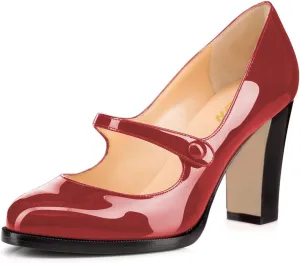 YDN Women's Classic Closed Round Toe Mary Jane Pumps Chunky High Heels Single Strap Cute Daily Shoes for Party Prom Dating Size 4-16 US
