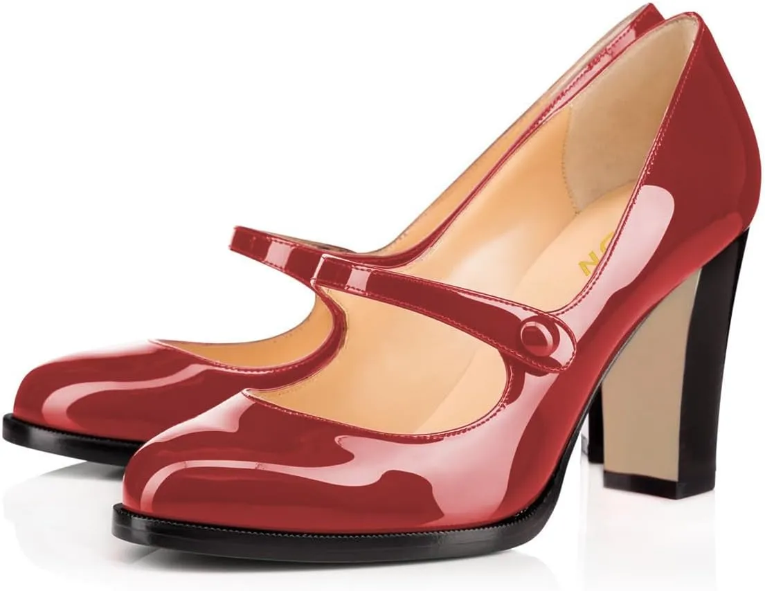 YDN Women's Classic Closed Round Toe Mary Jane Pumps Chunky High Heels Single Strap Cute Daily Shoes for Party Prom Dating Size 4-16 US