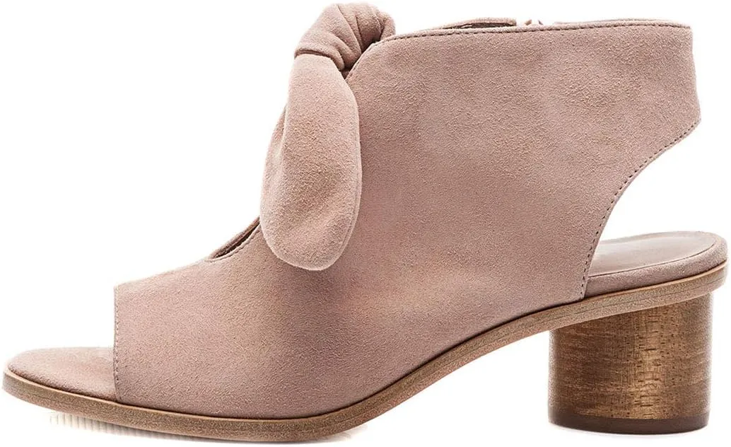 YDN Women's Cute Bowknots Peep Toe Low Metallic Chunky Heel Sandals Comfy Cutout Backless Slip On Booties Shoes With Zipper