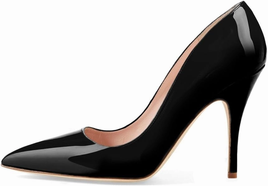 YDN Women Classic Mid Heel Solid Pumps Pointy Toe Slip on Formal Stilettos Office Wedding Dress Shoes Black