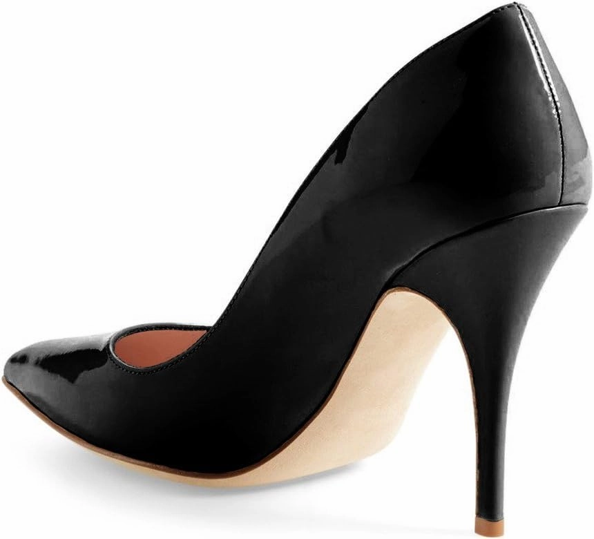 YDN Women Classic Mid Heel Solid Pumps Pointy Toe Slip on Formal Stilettos Office Wedding Dress Shoes Black