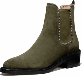 YDN Women Classic Stacked Block Low Heel Chelsea Boots Pointed Toe Studs Pull On Booties Elastic Winter Shoes
