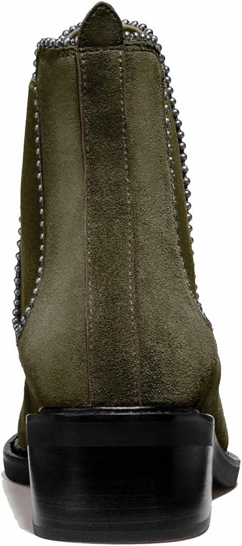 YDN Women Classic Stacked Block Low Heel Chelsea Boots Pointed Toe Studs Pull On Booties Elastic Winter Shoes