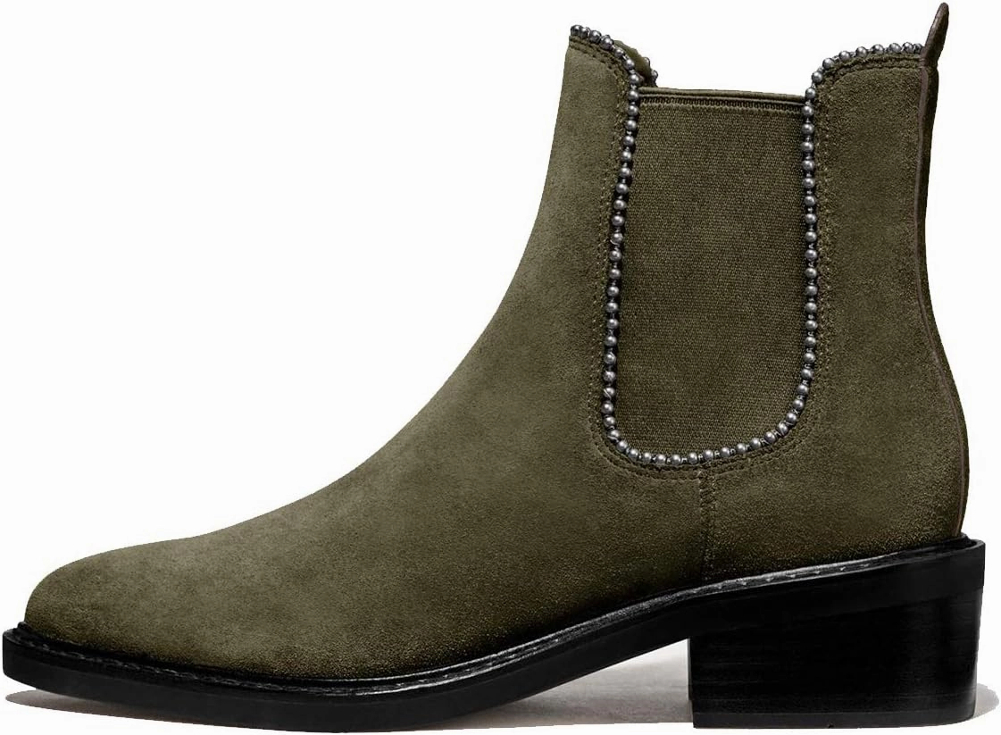 YDN Women Classic Stacked Block Low Heel Chelsea Boots Pointed Toe Studs Pull On Booties Elastic Winter Shoes