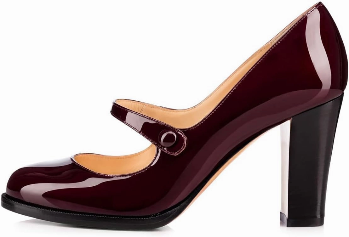 YDN Women's Classic Closed Round Toe Mary Jane Pumps Chunky High Heels Single Strap Cute Daily Shoes for Party Prom Dating Size 4-16 US