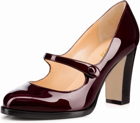 YDN Women's Classic Closed Round Toe Mary Jane Pumps Chunky High Heels Single Strap Cute Daily Shoes for Party Prom Dating Size 4-16 US