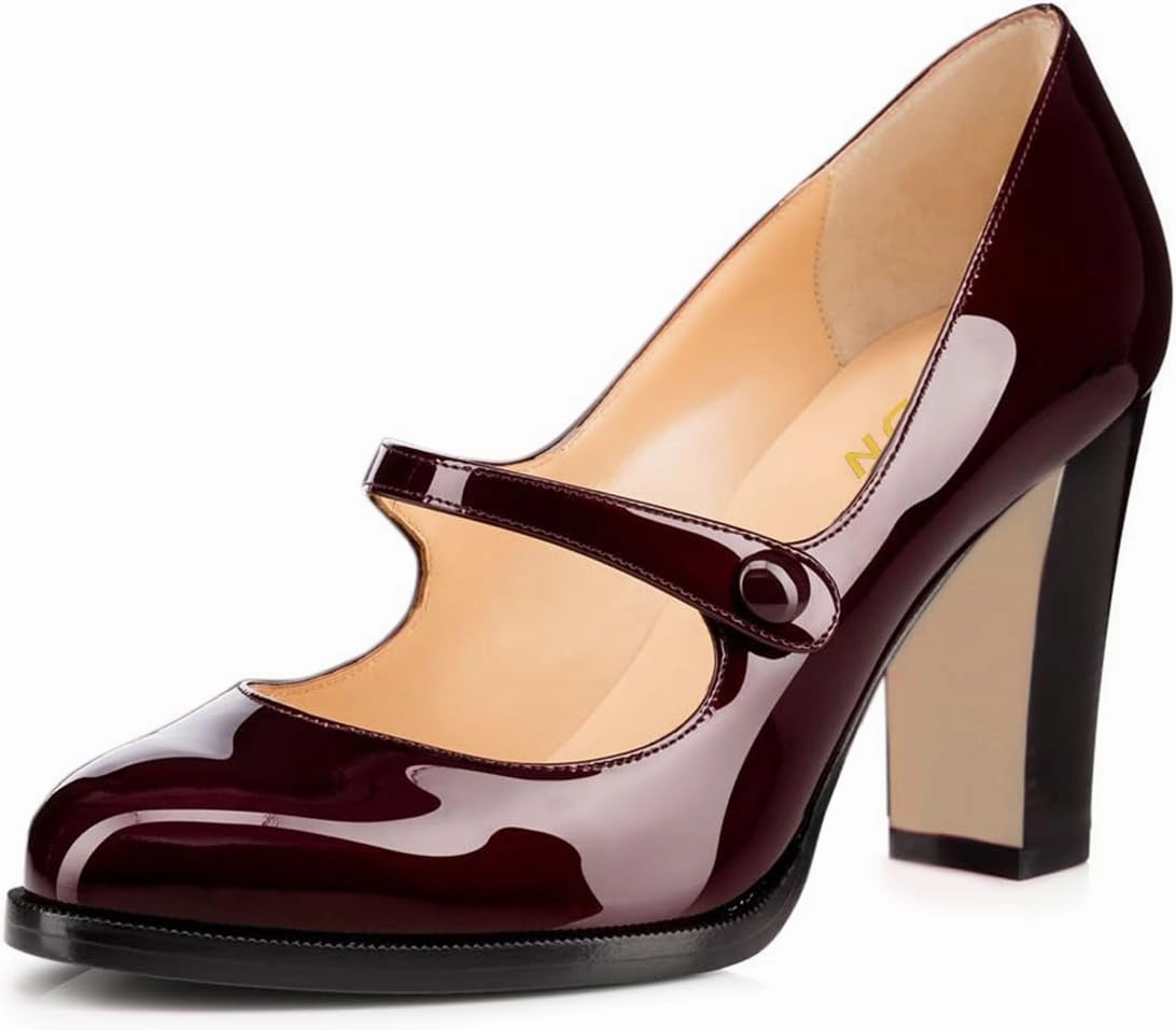 YDN Women's Classic Closed Round Toe Mary Jane Pumps Chunky High Heels Single Strap Cute Daily Shoes for Party Prom Dating Size 4-16 US