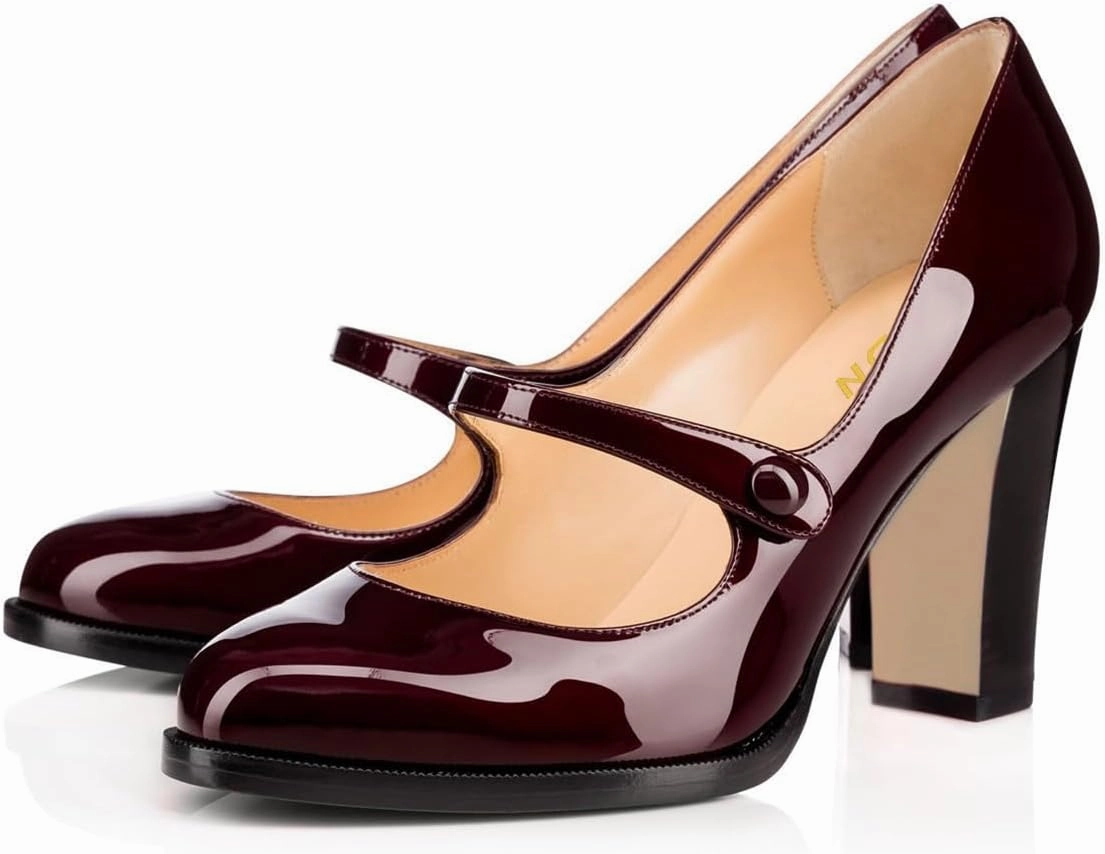 YDN Women's Classic Closed Round Toe Mary Jane Pumps Chunky High Heels Single Strap Cute Daily Shoes for Party Prom Dating Size 4-16 US