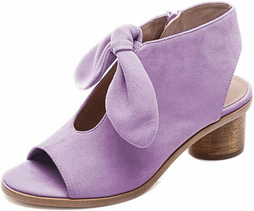 YDN Women's Cute Bowknots Peep Toe Low Metallic Chunky Heel Sandals Comfy Cutout Backless Slip On Booties Shoes With Zipper