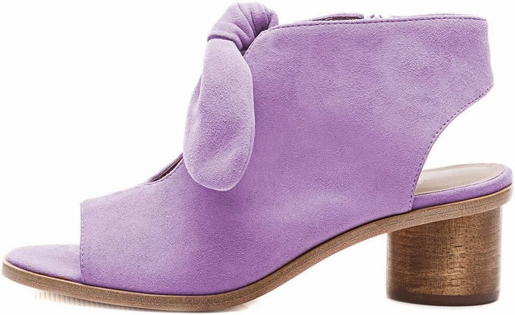 YDN Women's Cute Bowknots Peep Toe Low Metallic Chunky Heel Sandals Comfy Cutout Backless Slip On Booties Shoes With Zipper