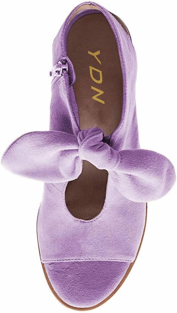 YDN Women's Cute Bowknots Peep Toe Low Metallic Chunky Heel Sandals Comfy Cutout Backless Slip On Booties Shoes With Zipper