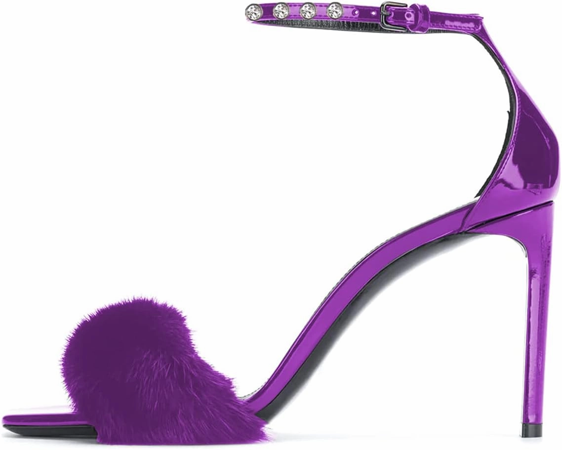 YDN Women Sexy Stiletto High Heel Sandals Open Toe Ankle Strap Feather Wedding Dress Shoes With Rhinestone