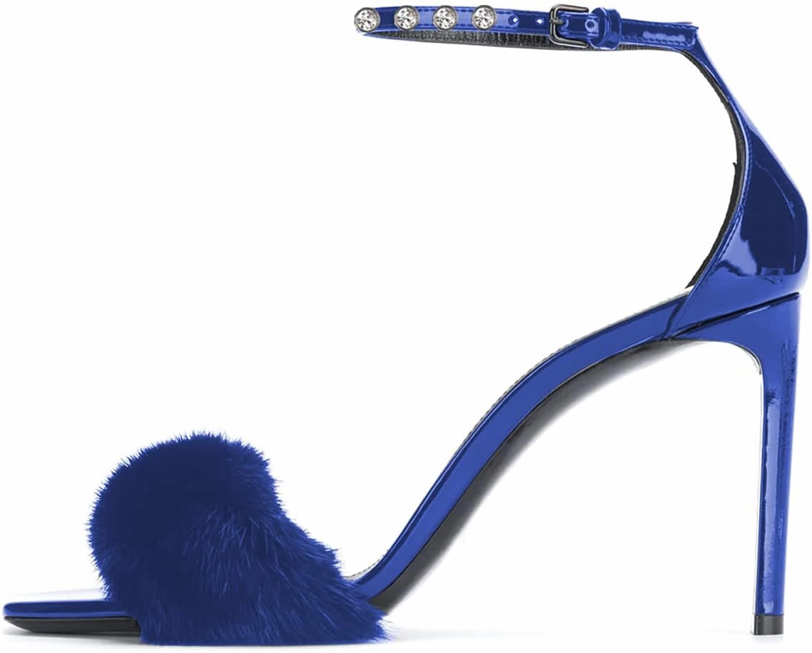 YDN Women Sexy Stiletto High Heel Sandals Open Toe Ankle Strap Feather Wedding Dress Shoes With Rhinestone