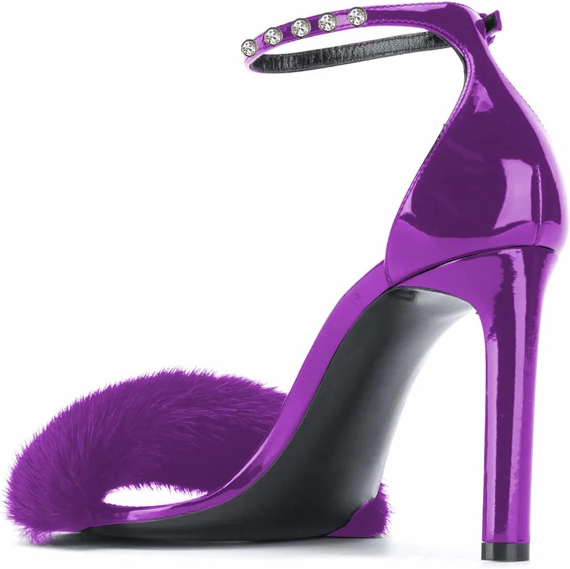 YDN Women Sexy Stiletto High Heel Sandals Open Toe Ankle Strap Feather Wedding Dress Shoes With Rhinestone