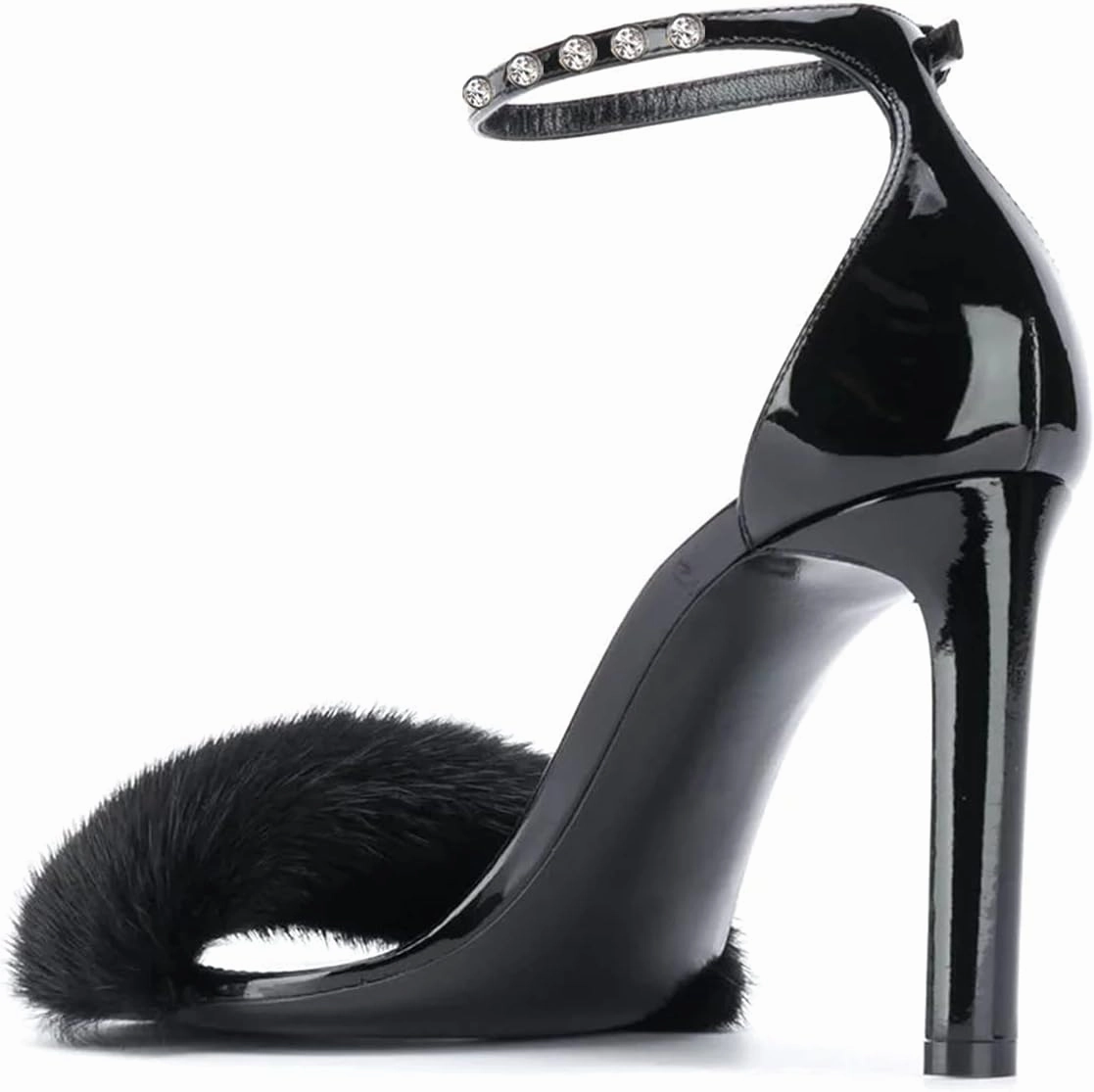 YDN Women Sexy Stiletto High Heel Sandals Open Toe Ankle Strap Feather Wedding Dress Shoes With Rhinestone