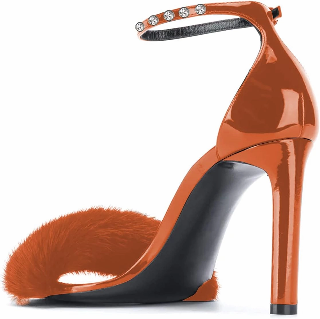 YDN Women Sexy Stiletto High Heel Sandals Open Toe Ankle Strap Feather Wedding Dress Shoes With Rhinestone