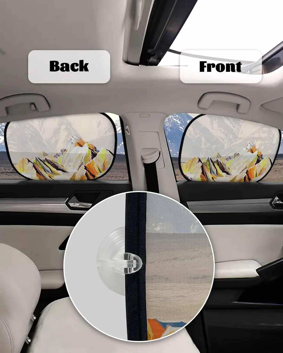 Yellow Mountain Car Side Window Sun Shade,Sun Blocker and UV Rays Protection Car Window Sunshade,4 Pack Privacy Cling Mesh Car Window Screens Cover 25"x16" Abstract Multicolor Mountain Range Landscape