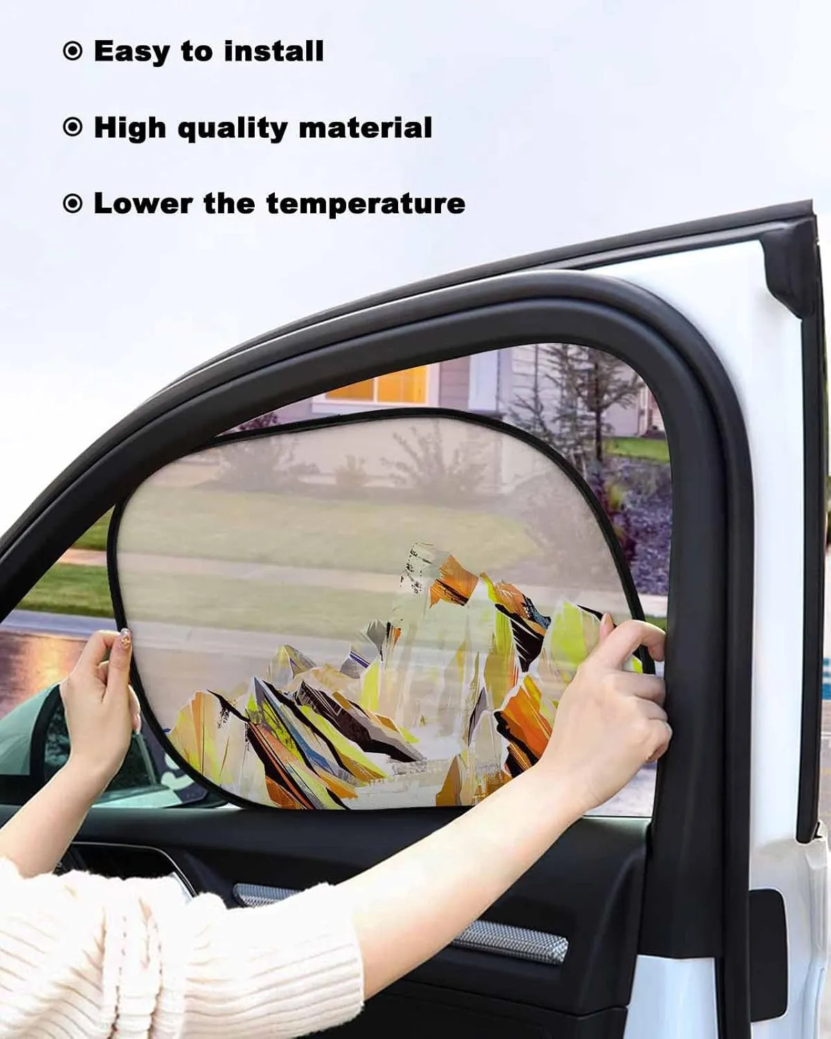 Yellow Mountain Car Side Window Sun Shade,Sun Blocker and UV Rays Protection Car Window Sunshade,4 Pack Privacy Cling Mesh Car Window Screens Cover 25"x16" Abstract Multicolor Mountain Range Landscape