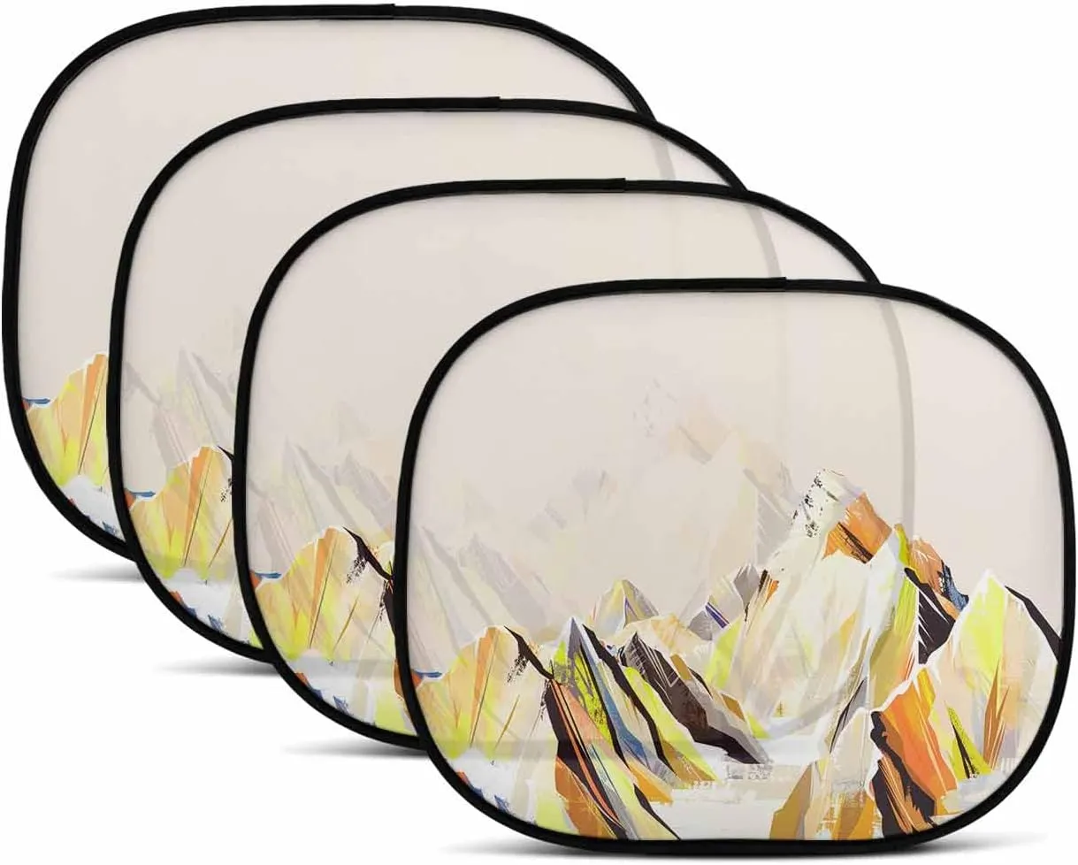 Yellow Mountain Car Side Window Sun Shade,Sun Blocker and UV Rays Protection Car Window Sunshade,4 Pack Privacy Cling Mesh Car Window Screens Cover 25"x16" Abstract Multicolor Mountain Range Landscape
