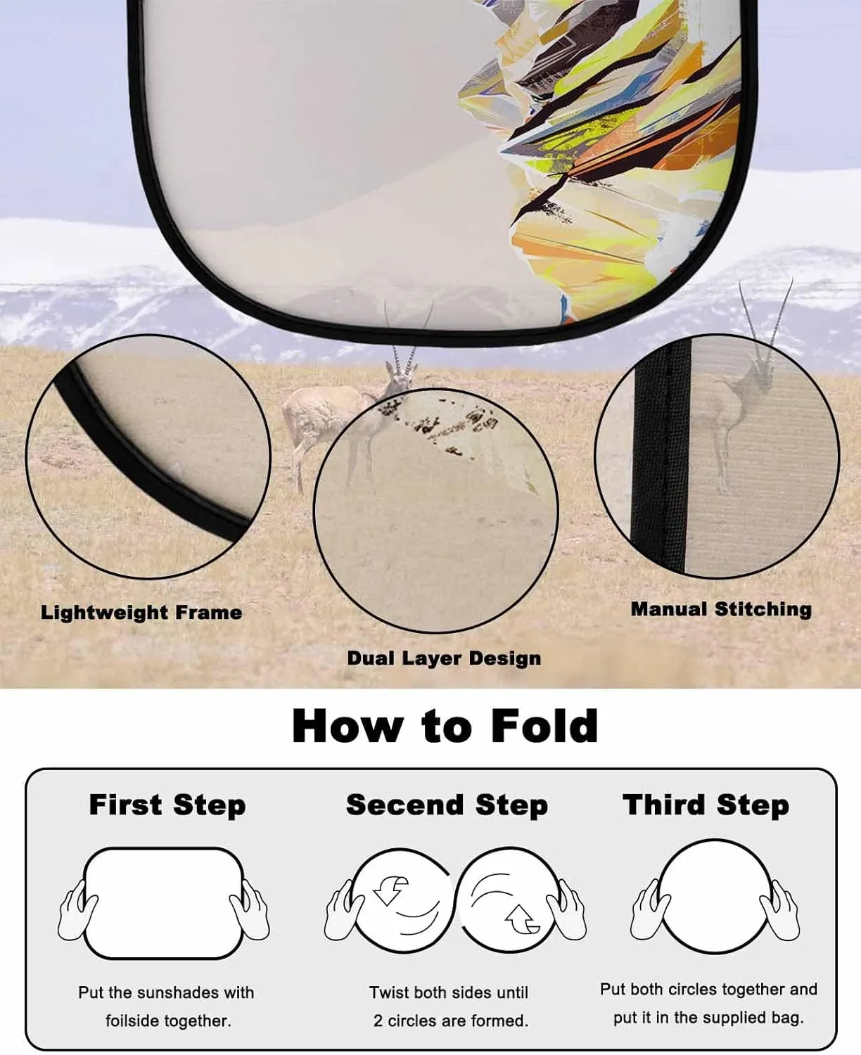 Yellow Mountain Car Side Window Sun Shade,Sun Blocker and UV Rays Protection Car Window Sunshade,4 Pack Privacy Cling Mesh Car Window Screens Cover 25"x16" Abstract Multicolor Mountain Range Landscape