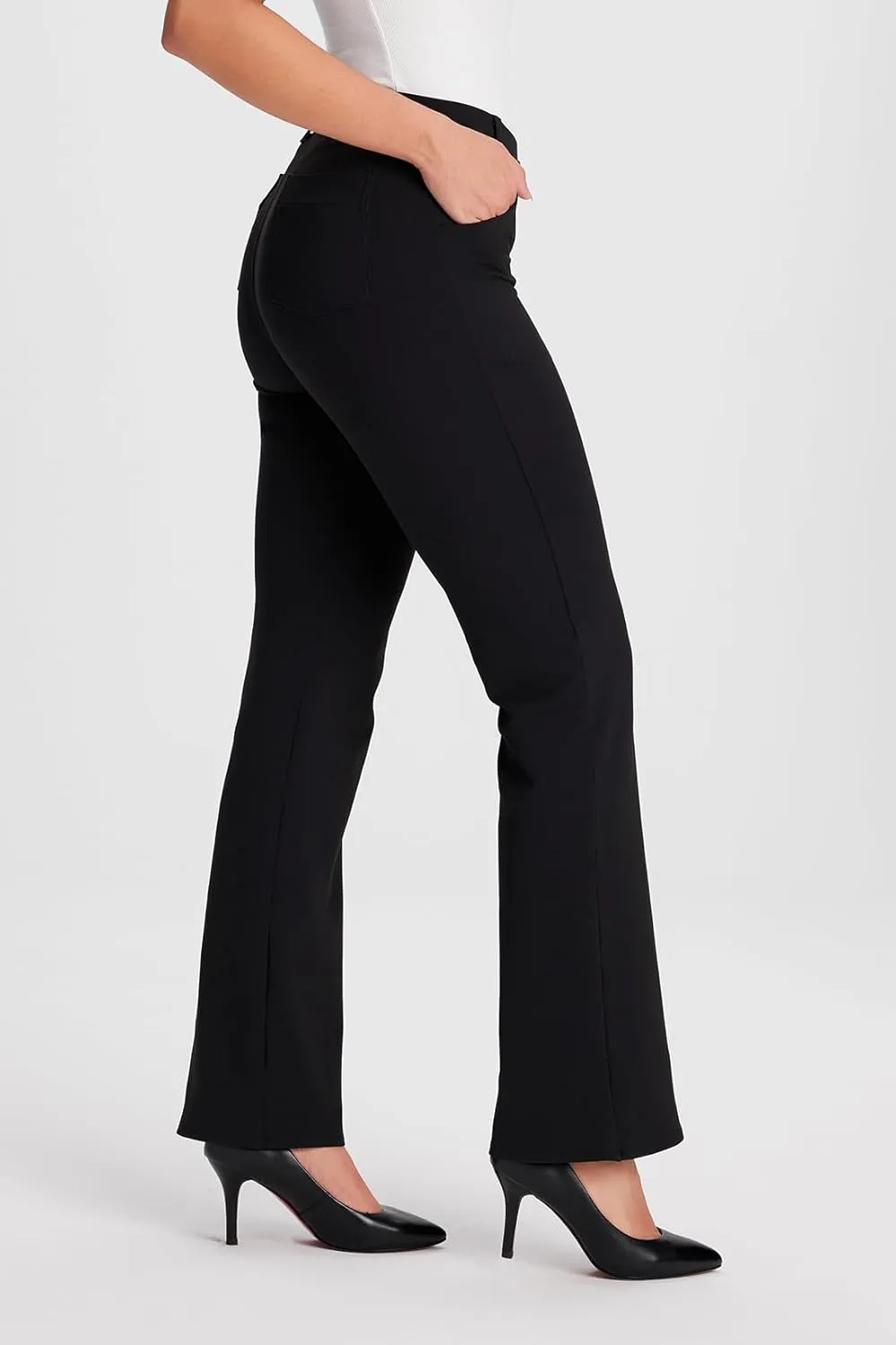 Yogipace,4 Pockets/Belt Loops,Women's Petite/Regular/Tall Classic Bootcut Yoga Dress Pants Pull On Stretchy Flare Work Slacks