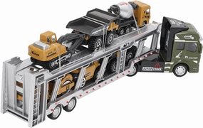 YOUTHINK 7 in 1 Transport Truck Toy Alloy Model with Pull Back Function, Simulation Vehicles Set for Collection, Multipurpose Kids (Green, with Classic Engineering Car)