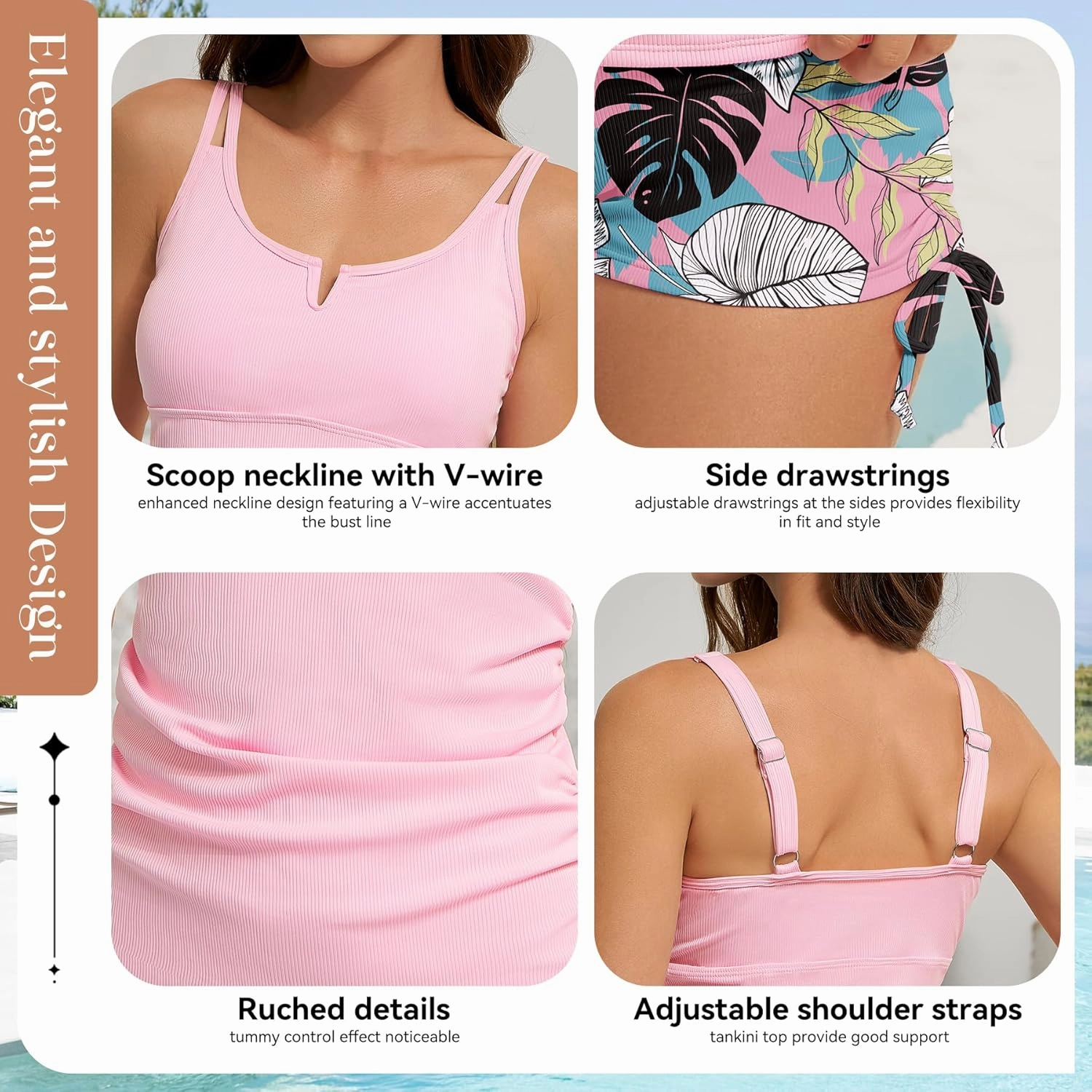 Zando Tankini Swimsuits for Women Two Piece Tankini Bathing Suits Tummy Control Swimsuits with Shorts Womens Tankini Top