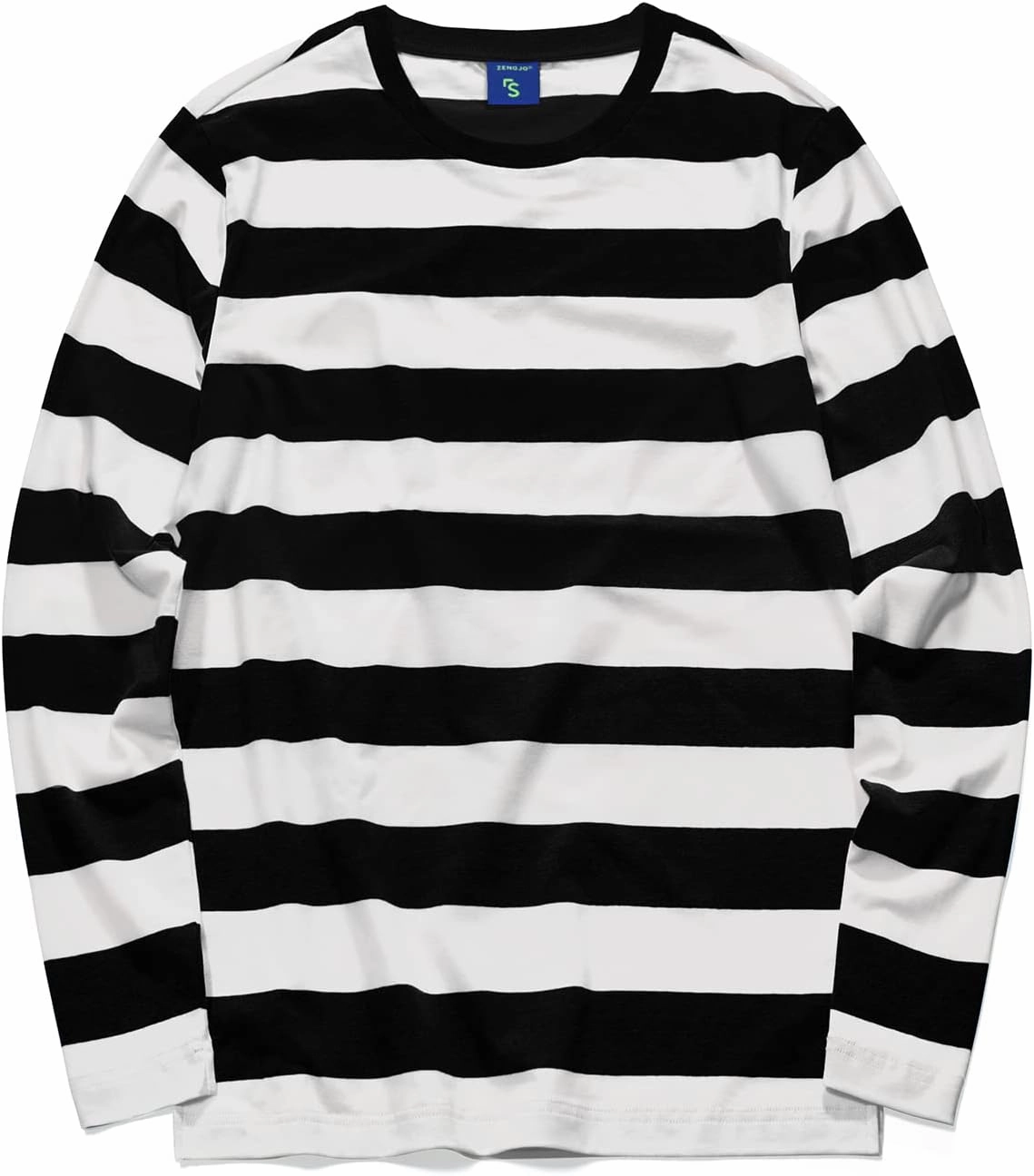 Zengjo Men's Casual Cotton Spandex Striped Crewneck Long-Sleeve T-Shirt Basic Pullover Stripe tee Shirt