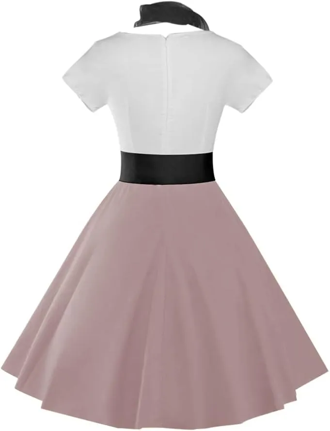 ZEZCLO Women's Retro Poodle Print Skater Dress Vintage High Waist Rockabilly Cocktail Party Swing Dresses