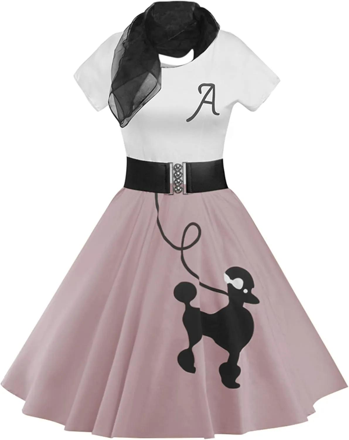 ZEZCLO Women's Retro Poodle Print Skater Dress Vintage High Waist Rockabilly Cocktail Party Swing Dresses