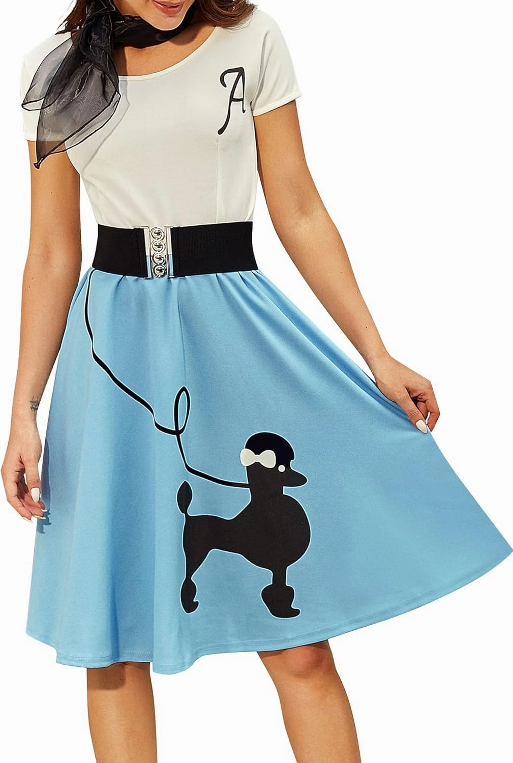 ZEZCLO Women's Retro Poodle Print Skater Dress Vintage High Waist Rockabilly Cocktail Party Swing Dresses