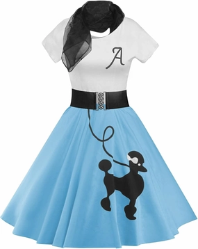 ZEZCLO Women's Retro Poodle Print Skater Dress Vintage High Waist Rockabilly Cocktail Party Swing Dresses