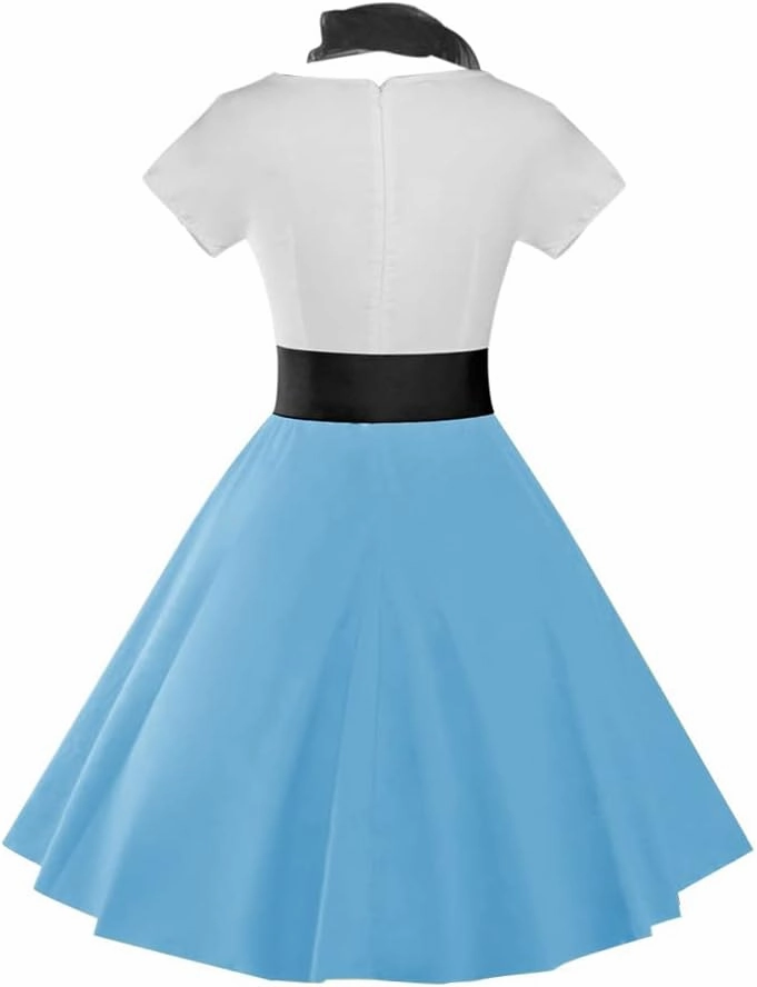ZEZCLO Women's Retro Poodle Print Skater Dress Vintage High Waist Rockabilly Cocktail Party Swing Dresses