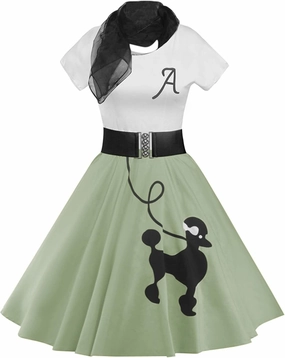 ZEZCLO Women's Retro Poodle Print Skater Dress Vintage High Waist Rockabilly Cocktail Party Swing Dresses