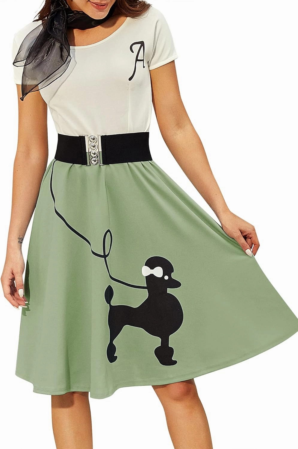 ZEZCLO Women's Retro Poodle Print Skater Dress Vintage High Waist Rockabilly Cocktail Party Swing Dresses