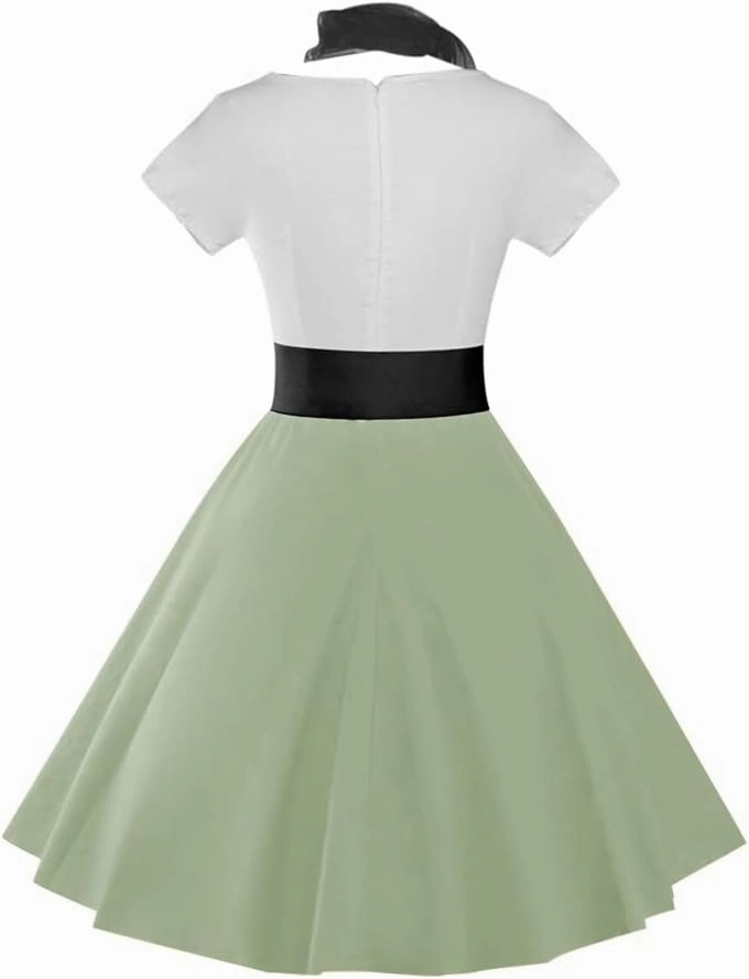 ZEZCLO Women's Retro Poodle Print Skater Dress Vintage High Waist Rockabilly Cocktail Party Swing Dresses