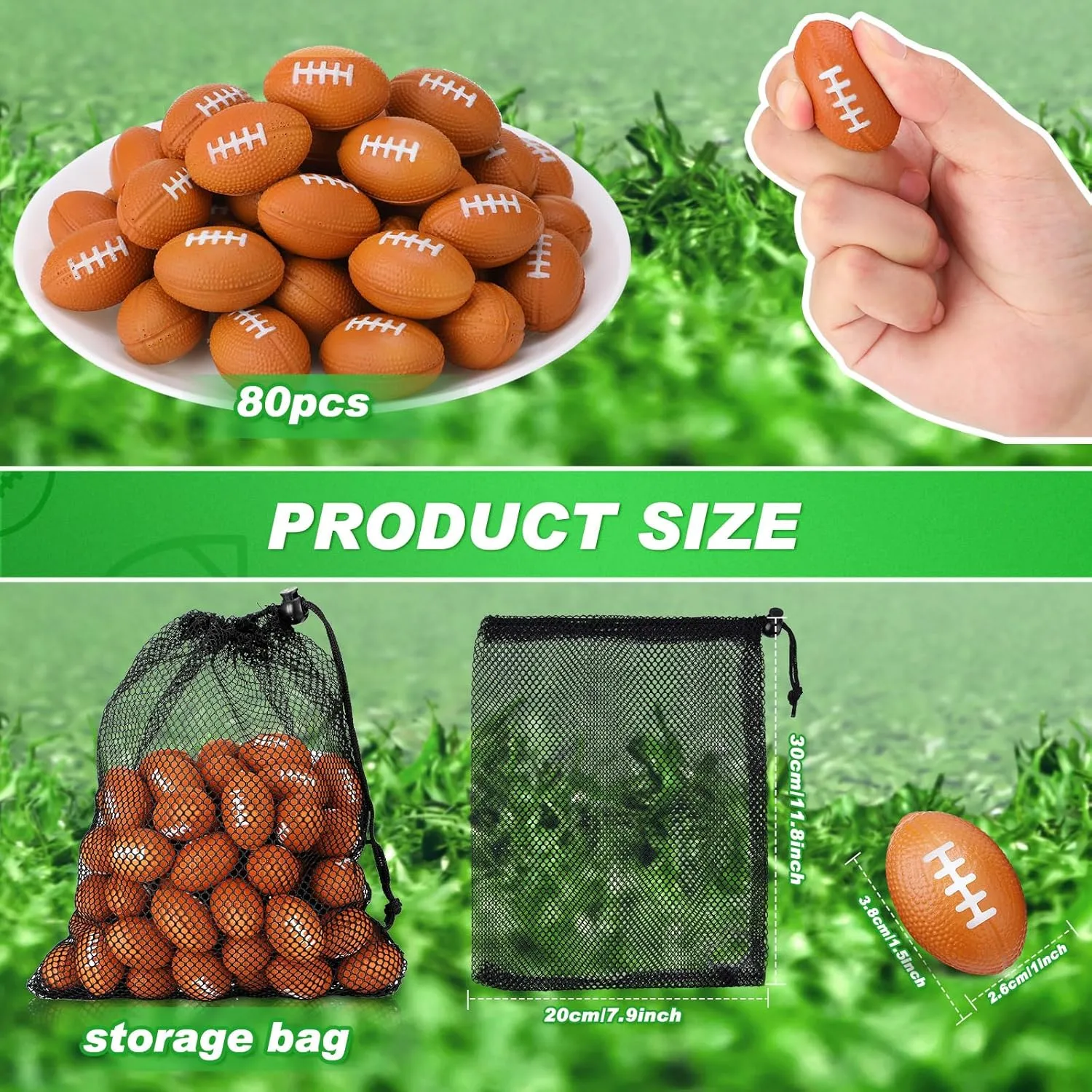 Zhanmai 80 Packs 1.4 Inch Mini Foam Football Bulk Small Stress Ball Sports Miniature Ball for Footballs Party Favors Supplies Decoration Centerpiece Goodie Bag