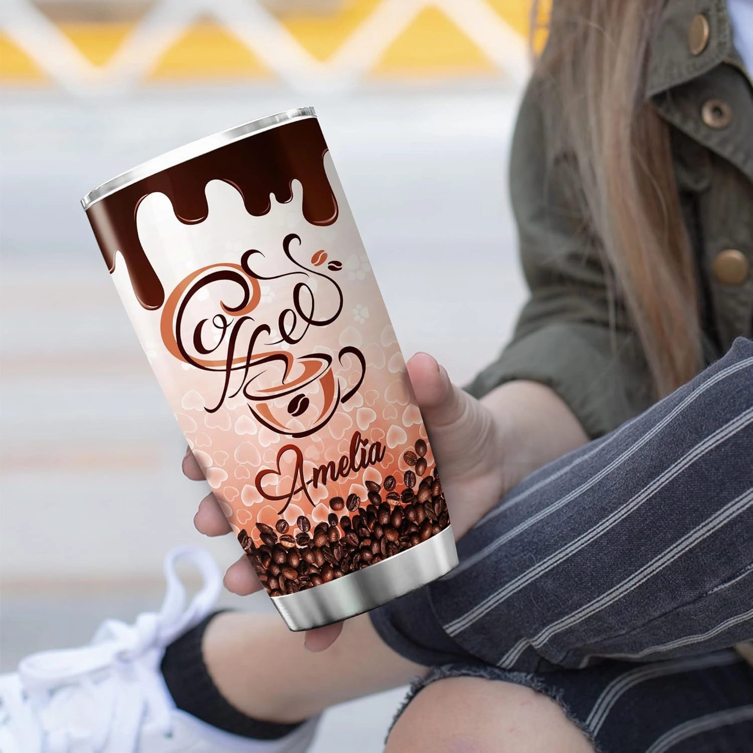 ZOXIX Personalized Tumbler With Name 20 Oz Shh My Coffee And I Are Having A Moment Mug Funny Coffee And Cat Lovers Gifts For Women Birthday Present Cute Animal Insulated Travel Cup