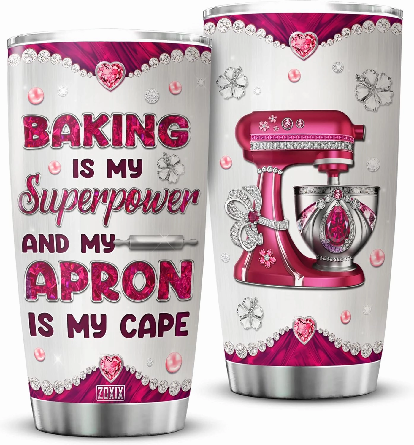 ZOXIX Stainless Steel Tumbler With Lid 20oz Jewelry Style Baking Gifts For Women Who Love To Bake Insulated Travel Cup Large Cute Baker Coffee Mug Pastry Chef Cooking Themed Gift