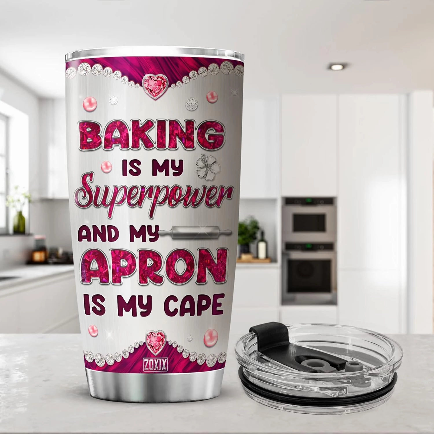 ZOXIX Stainless Steel Tumbler With Lid 20oz Jewelry Style Baking Gifts For Women Who Love To Bake Insulated Travel Cup Large Cute Baker Coffee Mug Pastry Chef Cooking Themed Gift