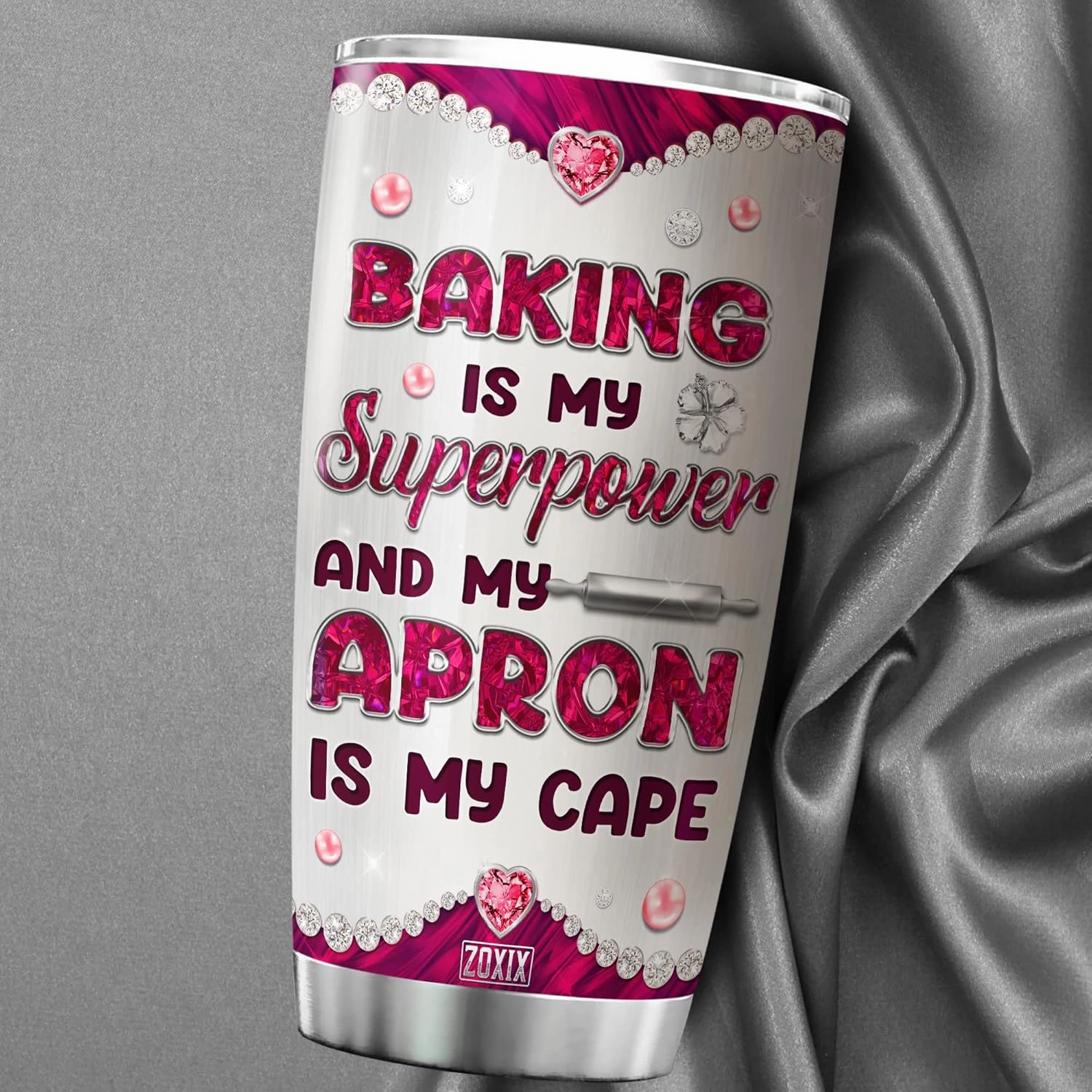 ZOXIX Stainless Steel Tumbler With Lid 20oz Jewelry Style Baking Gifts For Women Who Love To Bake Insulated Travel Cup Large Cute Baker Coffee Mug Pastry Chef Cooking Themed Gift